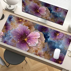Purple Floral Glitter Desk Mat Gaming Mouse Pad XXL Extended Mouse Pad for Laptop, Large Mouse Pad with Non - Slip Rubber Base & Stitched Edges, Ideal for PC Gamers, Office Workers & Home Use, Non Slip Mousepad