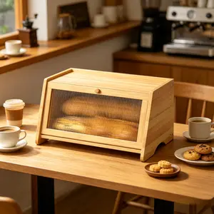 JUMRHFAN Farmhouse Corner Bamboo Bread Box| Airtight Storage For Kitchen Counter & Homemade Toast