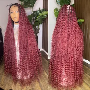 Burgundy Boho Braided Wig - Synthetic Full Machine Wig