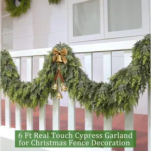 6FT Christmas Artificial Pine & Cypress Leaf Vines Realistic Indoor Outdoor Decoration Soft Plastic Plants Ornaments Tree Lush Cedar Garland for Home Fence