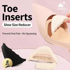 UrGlame 4 Pairs Toe Filler Inserts for Shoes Too Big, Adjustable Anti-Slip Black Sponge Toe Plug, Reusable Forefoot Pads for High Heels, Sneakers, Pumps & Boots