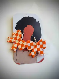 Orange and White Checkerboard Bow Earrings | University of Tennessee | TN Vols | Polymer Clay Earrings