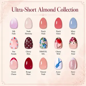 CurvLife Nailora Extra Short Almond Press-On Nails Collection – 30PCS Soft-Tapered Shape, Nude Pink, Glossy Minimal, Floral and Chic Everyday Styles, Reusable Salon-Look Nails for Daily Wear, Work, Dates and Effortless Polished Looks