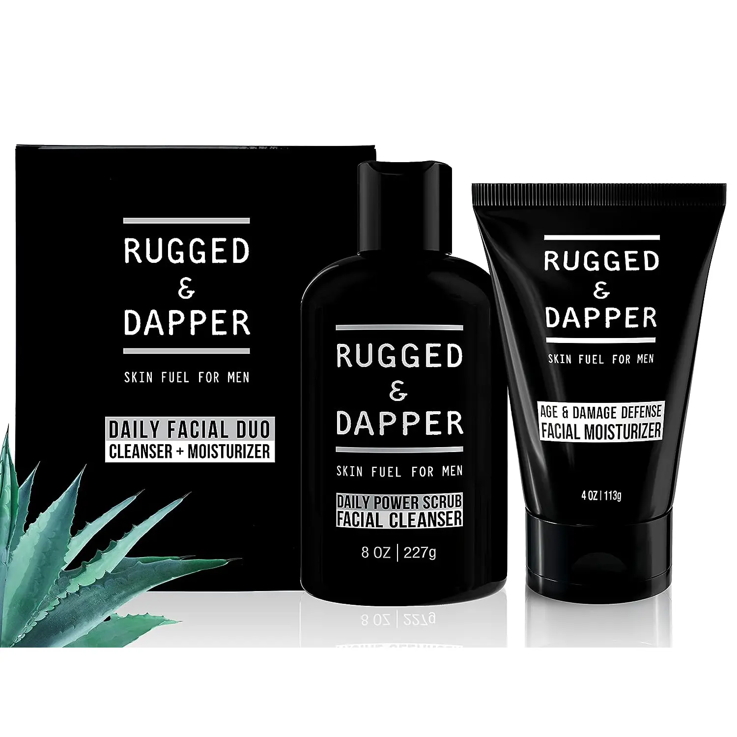 RUGGED & DAPPER - Daily Duo Skincare Set for Men | Includes Age + Damage Defense Moisturizer & Daily Power Scrub Face Wash Facial Hydrating Cleanser and Facial Moisturizer Nourishing Lotion that helps keep your skin Clear