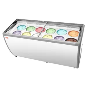 VEVOR Commercial Ice Cream Display Case, 20 Cu. ft Chest Freezer, Restaurant Gelato Dipping Cabinet Top Deep Freezer with Locking Casters, Sliding Glass Door, LED Lighting, Hold 12 Ice Cream Tubs