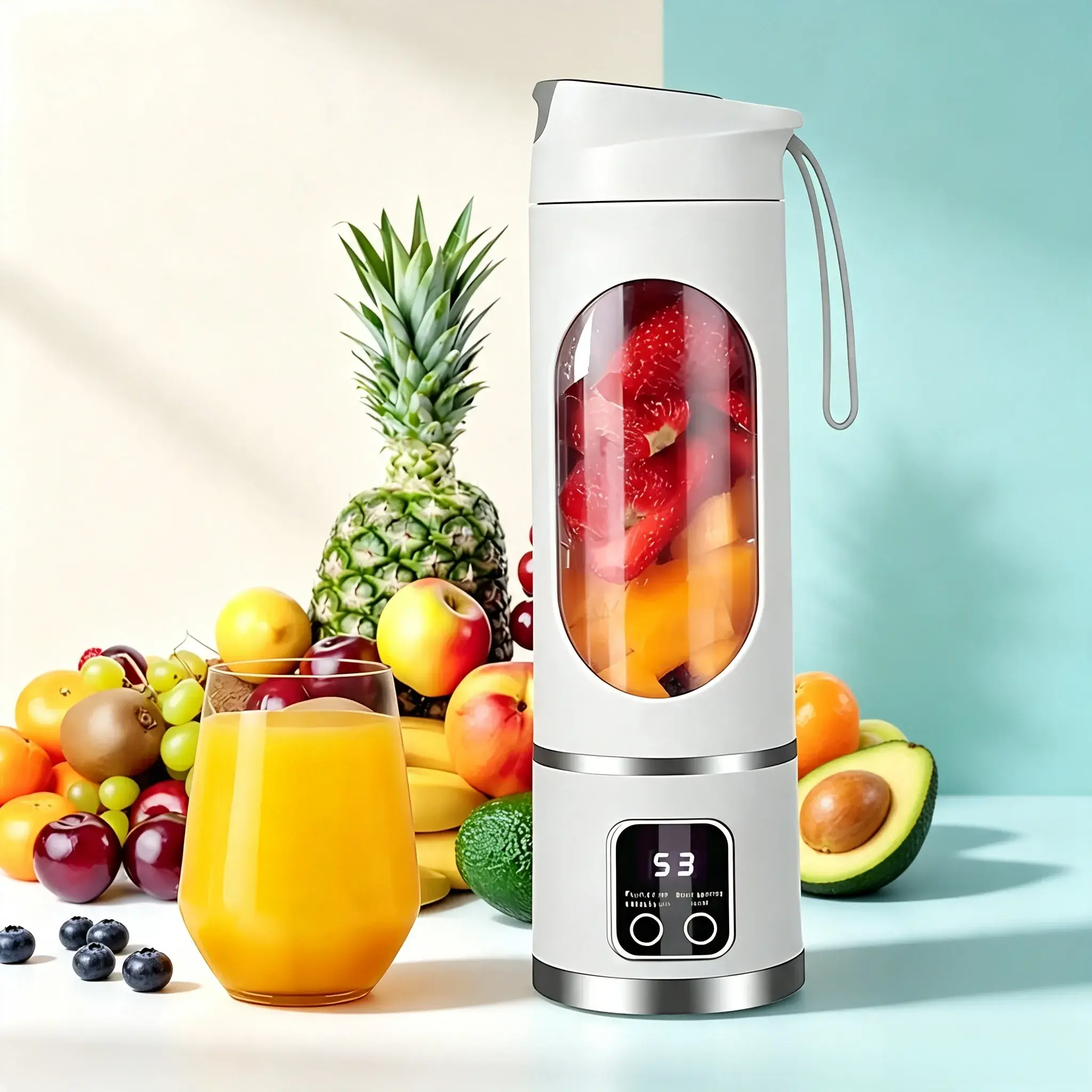 Mini Portable Juicer Blender, USB Rechargeable Personal Blender Cup with Leak Proof Design, Smart LED Display and Easy Clean Function, Smoothie Maker for Fresh Juice, Shakes, Baby Food & Liquid Diets, Compact Kitchen Gadget for Home Travel