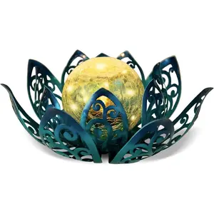 Solar Lights Outdoor, Lotus Lamp Garden Decor Metal Crackle Glass Solar Lantern Decorative  Tabletop Landscape Path Light LED Table Light for Patio,Lawn,Walkway,Tabletop,Pathway