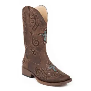 Roper Womens Faith Brown Faux Leather Cowboy Boots