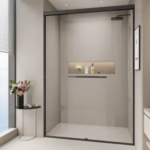 44-48 in. W x 72 in. H Double Sliding Shower Door, Semi-frameless Bypass Bathroom Sliding Door with 1/4" (6mm) Tempered Glass for Walk-in Shower, Matte Black 24D03-48MBX