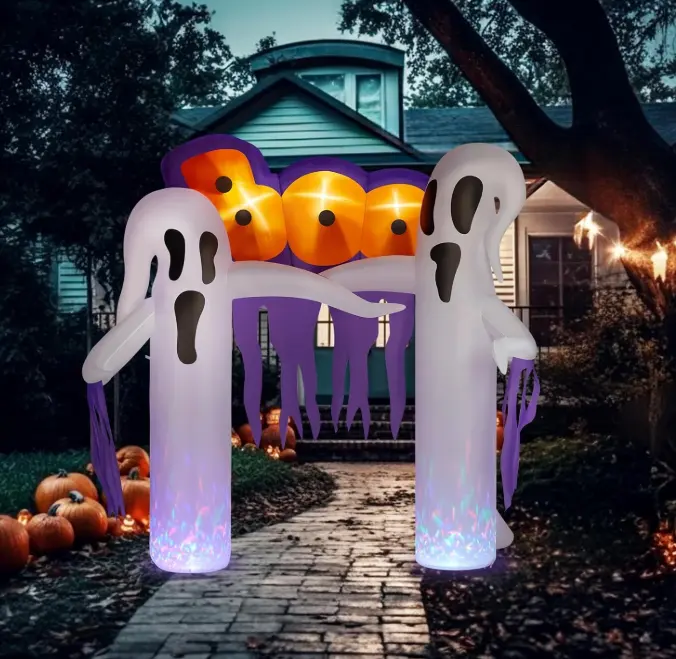 Ubesgoo 9.8 FT Halloween Inflatables White Ghost Archway Outdoor Decorations, Giant Blow up White Ghost Decorations with Built-in LED Lights for Holiday Party Front Yard Lawn Garden Decor