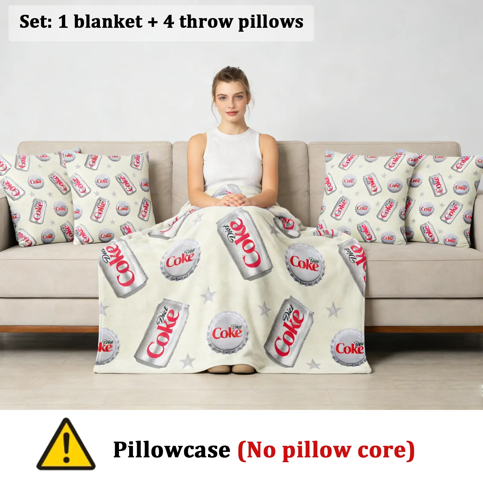Diet Coke Can & Bottle Cap Vintage Throw Blanket and Throw Pillow Cover without Pillow Core Set-Soft Cozy Diet Coke Home Decor Set for Soda Lovers, Unique Diet Coke Gift for Her,Home Decor Bundle for Bedroom Diet Coke Can & Bottle Cap Vintage Throw Blanket and Throw Pillow Cover without Pillow Core Set-Soft Cozy Diet Coke Home Decor Set for Soda Lovers, Unique Diet Coke Gift for Her,Home Decor Bundle for Bedroom