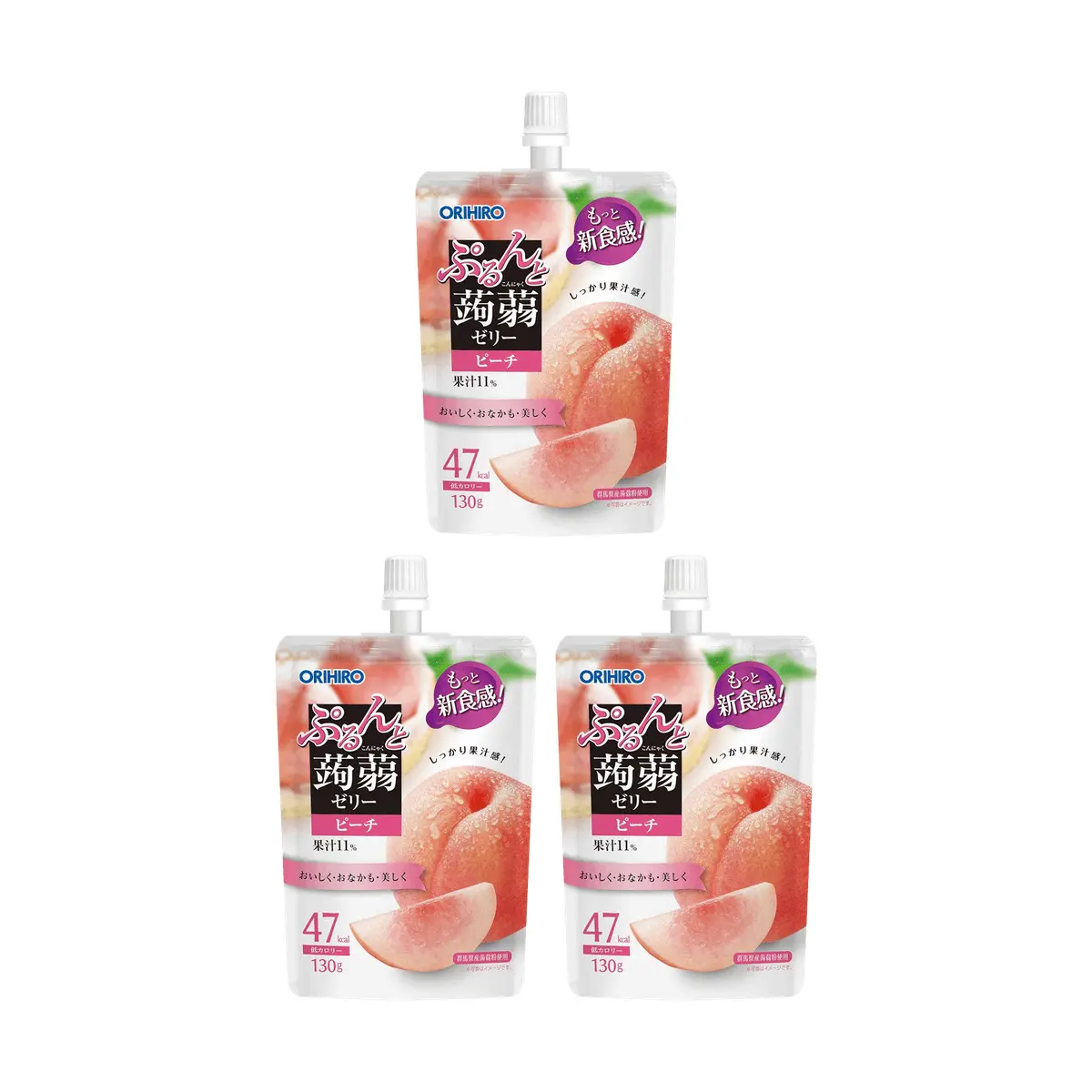 ORIHIRO Konjac Jelly Peach Flavor - Low Calorie Diet Snack, 3-Pack Value Bundle, 130g x 3