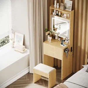 TOKSOM 3 in 1 Vanity,Wood Small Vanity Desk with Mirror and Lights,Make up Vanity with Drawers and Storage,Modern Dressers for Bedroom,Black,21.65x15.74x62.79 in teen gift girl rooms furniture large vanity table mid century coffee table Full Vanity Set