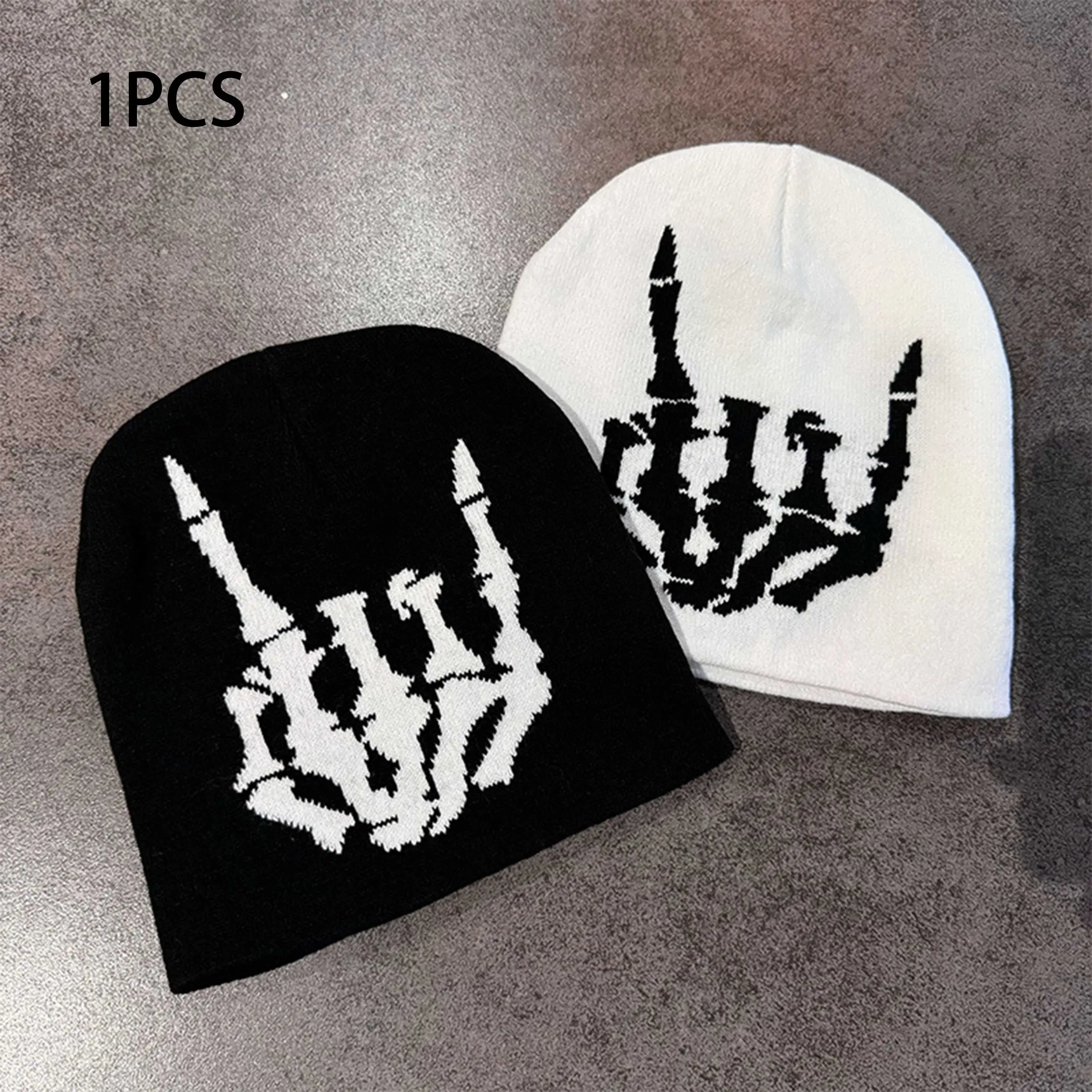 Gothic Punk Skull Knit Beanie, Unisex Rock Hand Skull Embroidery, Embroidered Hat, Warm Casual Hat for Cold Weather, All-Season Fashion Accessory