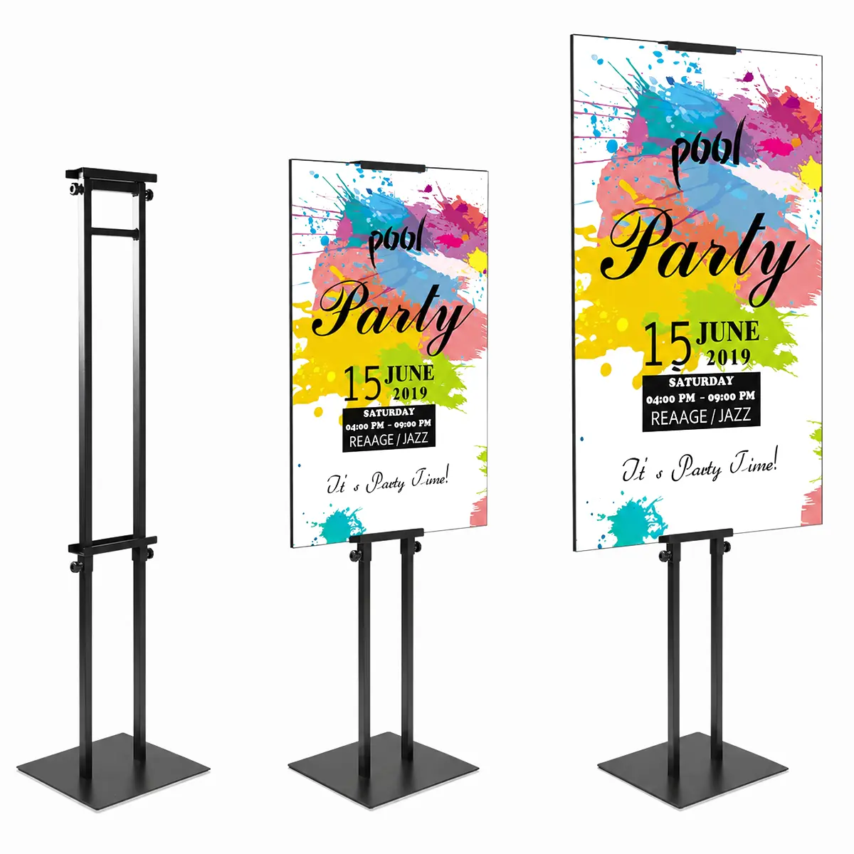 Double Sided Heavy Duty Aluminum Sign Stand Adjustable Up To 75 Inch, Freestanding Pedestal Poster Holder for Restaurant Wedding Business, Fits Foam Board & Poster (Poster Not Included)
