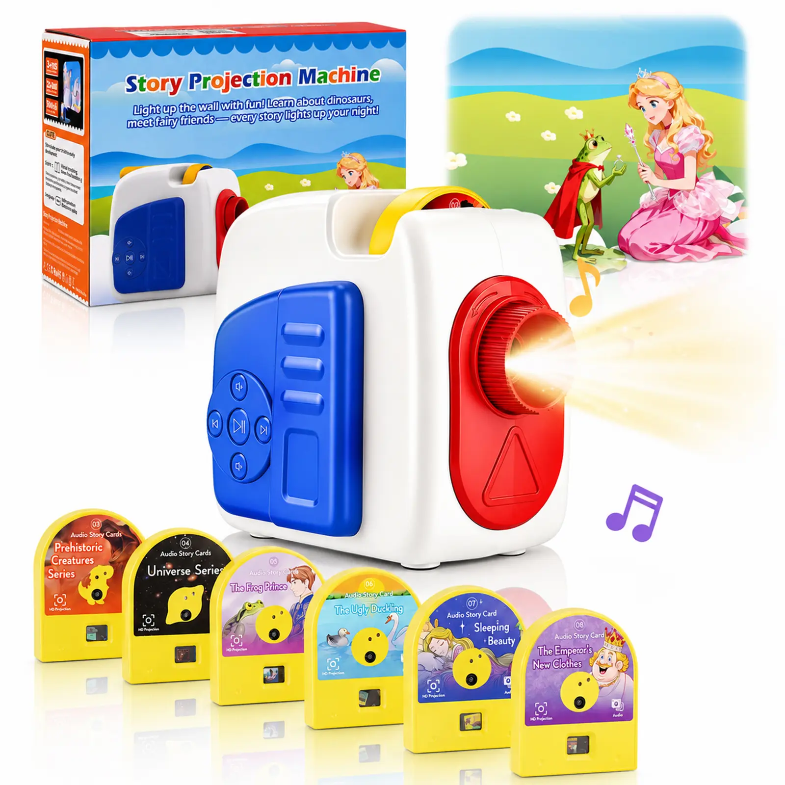 TOKKY  Kids Story Projector, Bedtime Storytelling Machine with Night Light, Audio Visual Sync Projection Educational Toy for Toddlers Boys Girls Age 3+, Birthday Gift