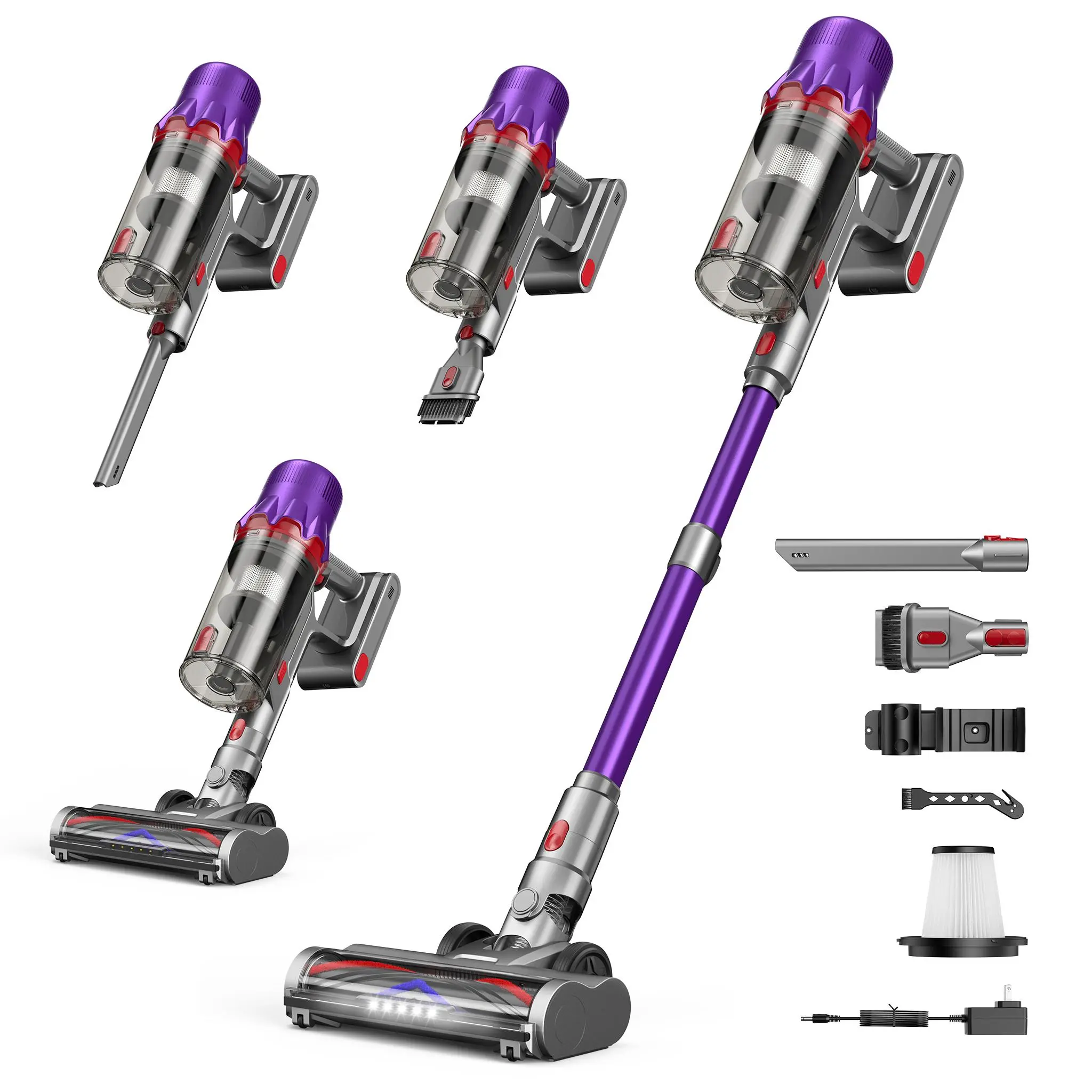 CUZMOK Cordless Vacuum Cleaner,45-Min Runtime 33Kpa, with HEPA Filter Self-Standing Stick Vacuum Cleaners for Home,Powerful Suction,Anti-Tangle Brush,Lightweight, LED Light,Detachable Battery, Lightweight for Floor/Pet Hair/Carpet/Car
