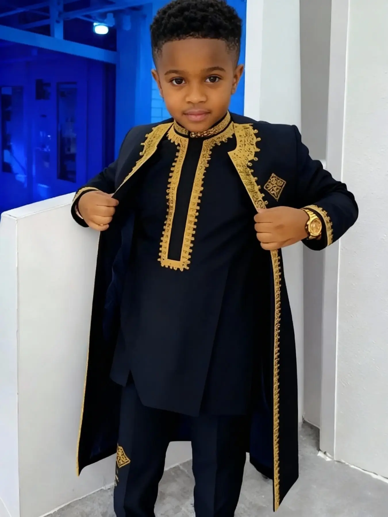 Ethiopian Traditional Kids Costume Set, Festival Costumes, Themed Party Outfit, Gold Embroidered Dress, Overseas Bestseller Return, Unique Cultural Fashion