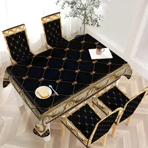 2/4/6/5/7 pieces of fashionable and high-end Dining Chair Cover and tablecloth sets, thickened chair cover and tablecloth sets (1 tablecloth + 4 chair covers or 1 tablecloth + 6 chair covers), easy to care for, reusable, for home decoration