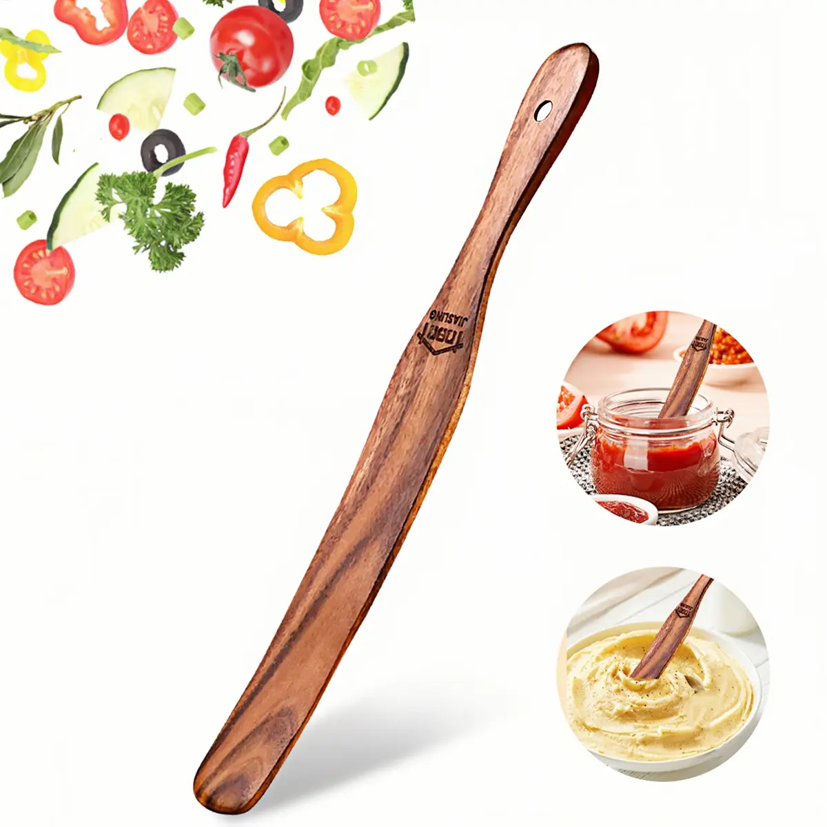 Handmade Rustic Skinny Wooden Spurtle - Natural Nonstick Kitchen Gadget with Ergonomic Grip, Sturdy Lightweight Wooden Spatulas for Home Chefs, Deep Jar Access, Ideal Bakers Gift, Handmade Charm
