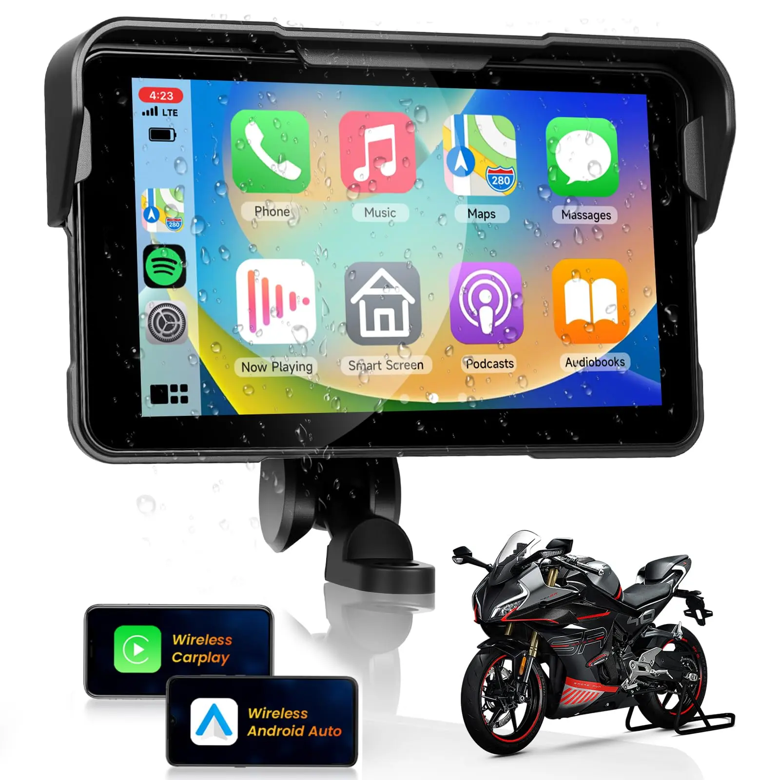 5-in IPS Display Motorcycle CarPlay Stereo - Wireless CarPlay & Android Auto, Dual BT Audio, Waterproof, Dustproof, Car Navigation, Siri Compatible, Plug-and-Play, Wireless Sync Portable Automotive Electronics Accessory (Father's Day Gift), Carplay Car Na
