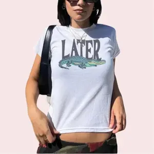Later Gator Vintage 90s Y2K Baby Tee, Graphic Alligator Print, Retro Style Cropped Shirt Casual Cotton