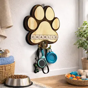 Custom Shiplap Leash Holder, Key Holder for Wall, Personalized Dog Leash holder, Wooden Paw Print Hook, Pet Leash & Collar Hanger, Dog Name Tags Accessories, Pet Gifts, Housewarming Gift