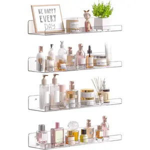 Acrylic Shelves for Bathroom Storage, 15" Floating Shelves Wall Organizer for Perfume, Make up, Skincare, Kids Bookshelf for Bedroom, Nursery, Living Room Decor