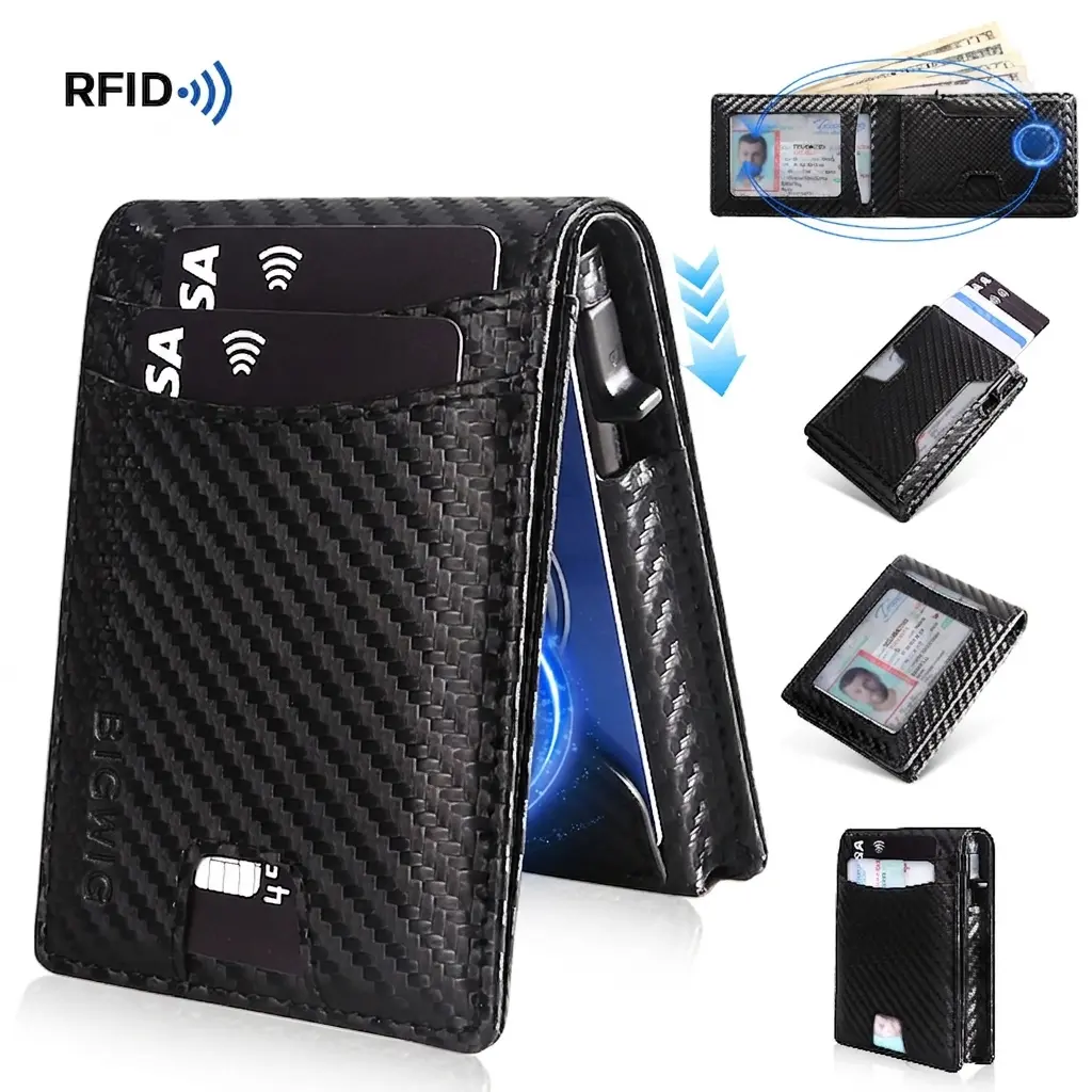 Wallet for Men, Mens Minimalist Wallet 8-10 Cards, Slim Compact Wallet with ID Window, RFID Blocking Smart Pop Up Card Wallet, Metal Aluminum Credit Card Holder Bifold Wallet ,Fathers Day Gift