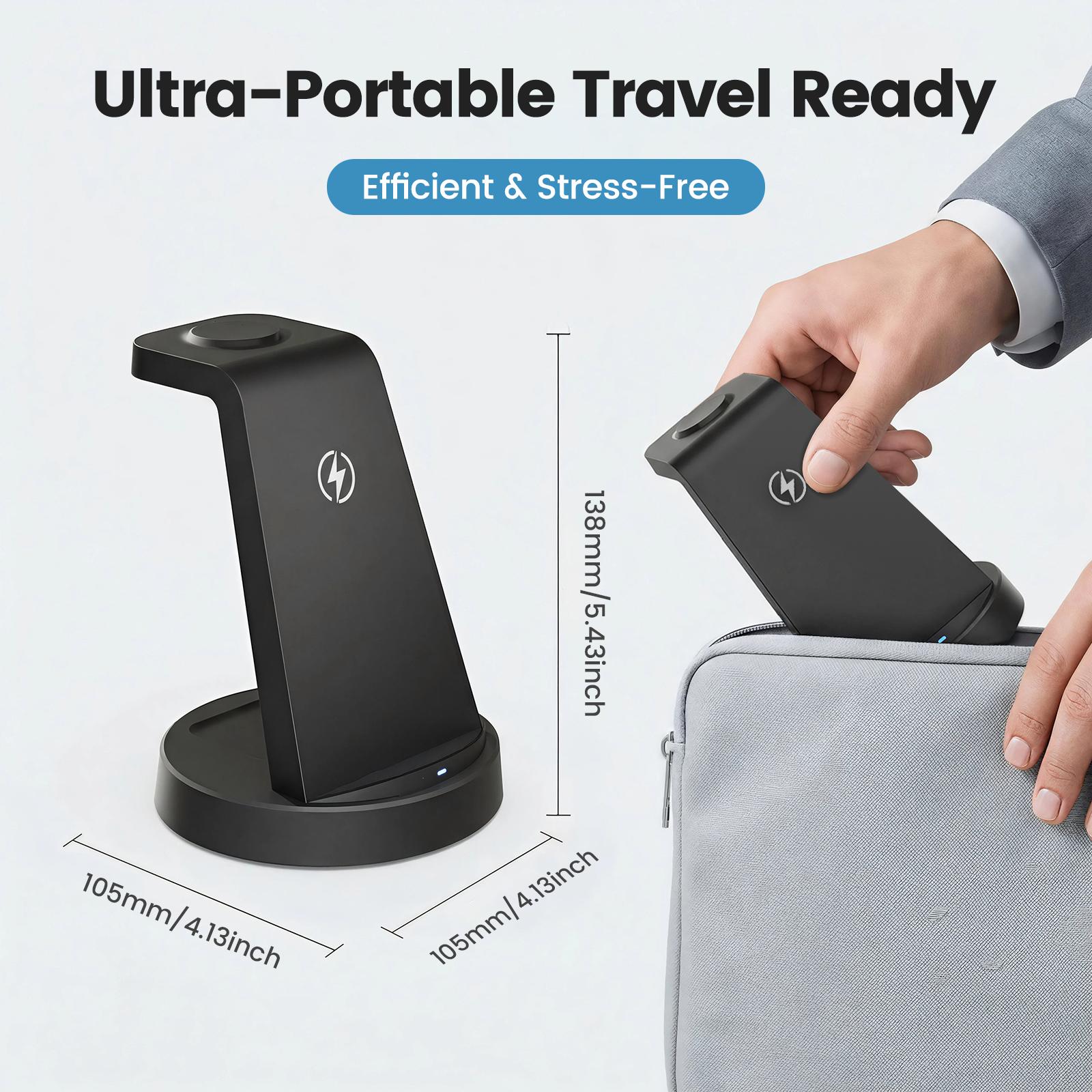 3 in 1 Wireless Charging Station for iPhone, 15W Wireless Charger for iPhone 17 16e 16 15 14 13 12 11 X Pro Max & Apple Watch - Wireless Charging Station for AirPods 4 3 Pro