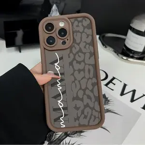 Trendy MAMA Leopard Case for iPhone17 16 15 14 Pro Max 13 12 11 XR XS E Plus Shockproof Full Camera Protection Durable slim Silicone Cover