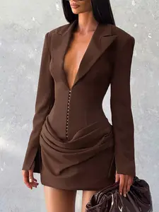 Full Size Blazer-Style Long Sleeve Mini Dress Plus Size