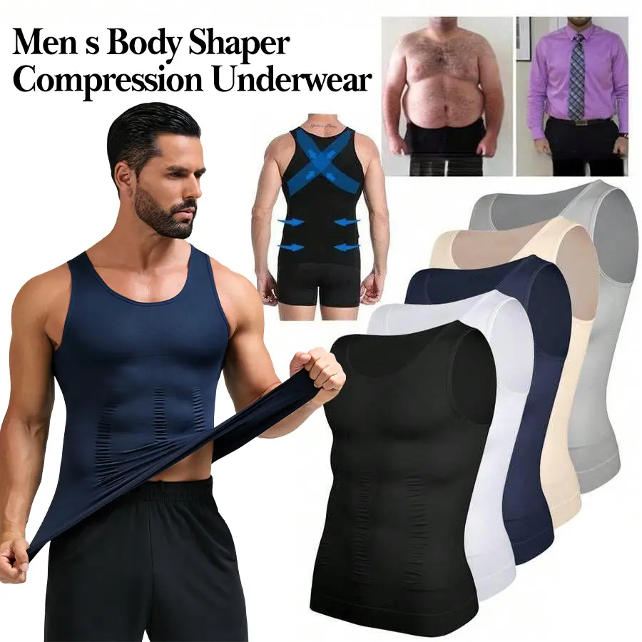 Men's Athletic Workout Tank with Tummy Control, Slim-Fitting Polyamide Body Shaper, Lightweight & Breathable Multi-size Top, Athletic Tank Tops, Tank Vest
