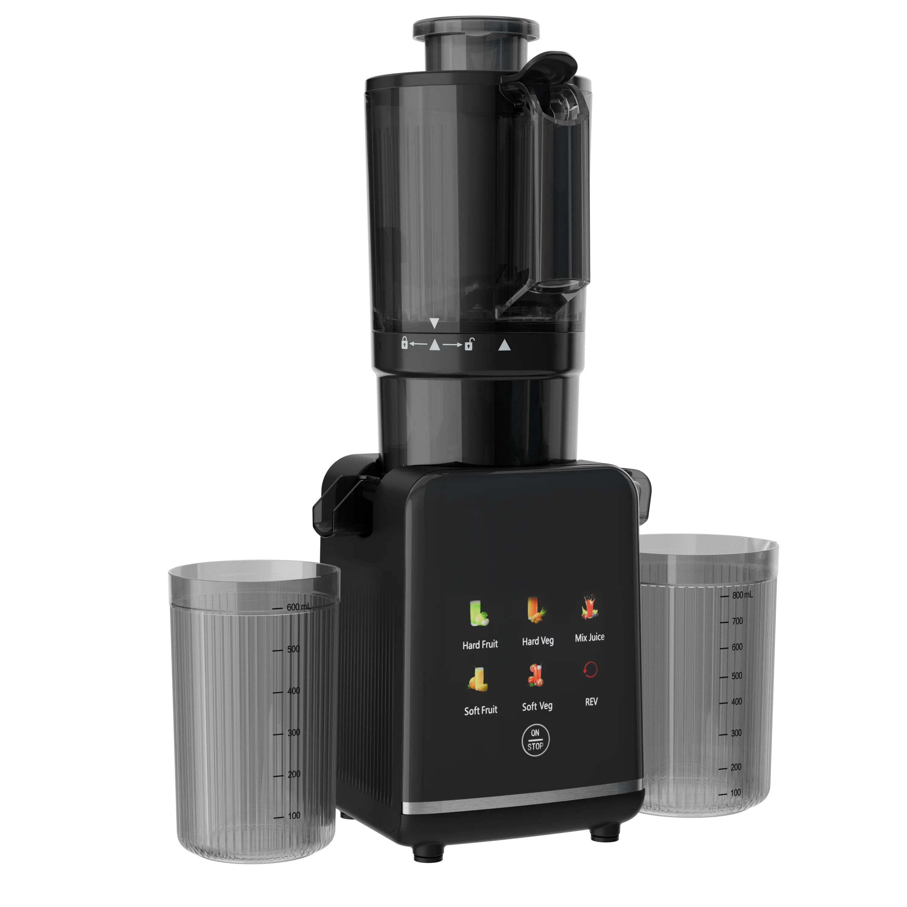 Kismile FreshPress Touch Juicer 200W 60 RPM Slow-Press 4.35-inch Feed Chute Quiet DC Motor 6 Smart Programs 1L Pulp Container 700ml Juice Cup