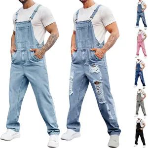 PASLTER 2025 New Men's Denim Bib Overalls Jeans Fashion Boot Cut Trousers Casual Slim Fit Adjustable Straps Jumpsuit