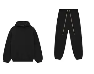 Combo / Black with white letters fw24 fleece black hoodie + sweatpant with Gold Drawstrings Unisex Menswear fits designer