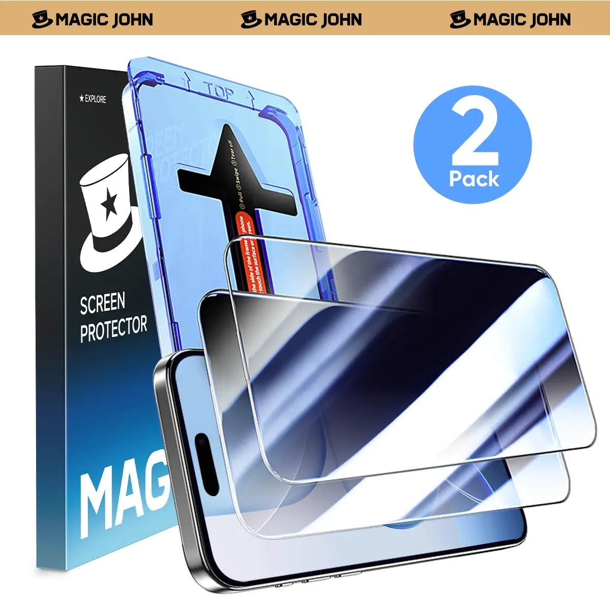 MAGIC JOHN 2-Pack Durable Privacy Tempered Screen Protector for iPhone, Samsung, Google - 28° Anti-Peeping, Crystal HD, Scratch-Resistant, Ultra-Smooth Touch, Smooth Oleo Layer, Circular Polarized Eye Protection, Secure, Bubble-Free Easy Installation