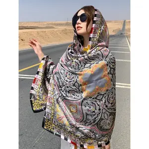 Women’s fashion new autumn scarf, boho-style scarf, long silk satin printed shawl, travel wrap, stylish turban headscarf, elegant waistcoat accessory, hijab, keffiyeh bandana