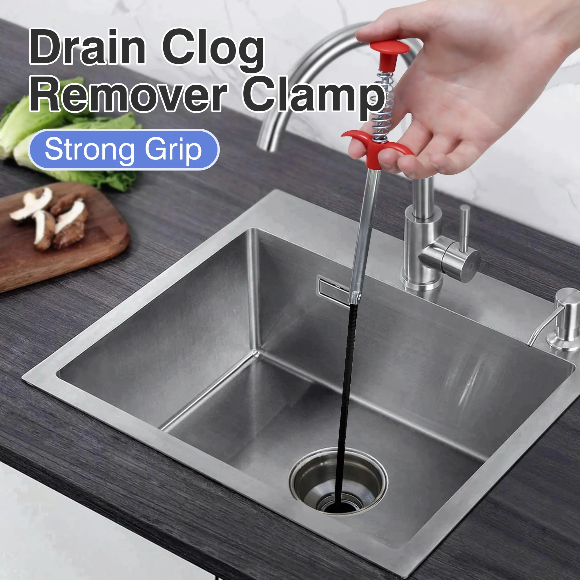 1-Pack Sewer Cleaning Claw Tool - Drain Clog Remover with Easy-Use Handle for Small Diameter Unclog Pipes, Kitchen Sinks, Bathroom Drains