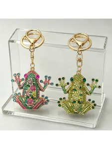 1Pc Cartoon Frog Keychain Bling Rhinestone Pendant Key Ring Charms Perfect Gift for Frog Lovers
