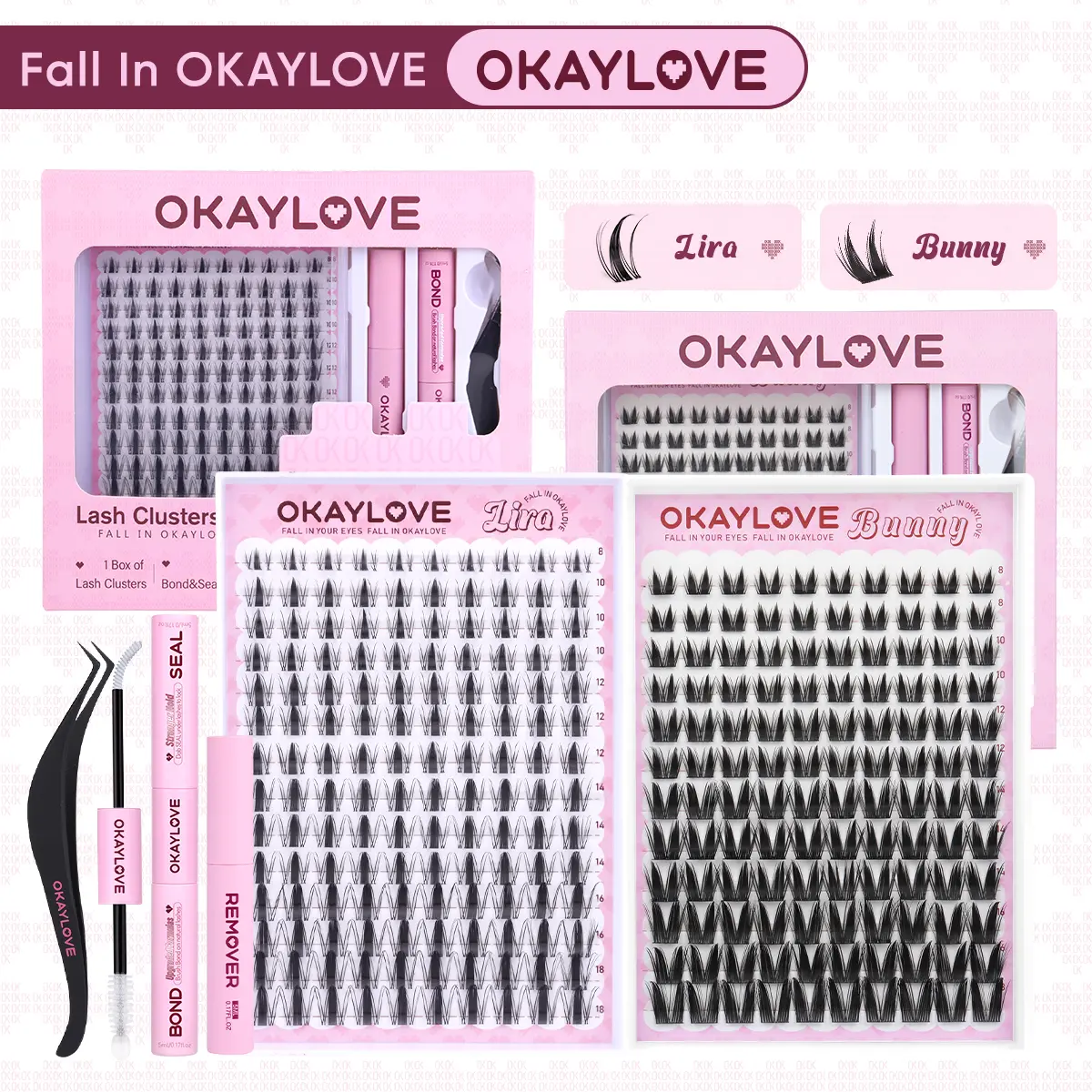 OKAYLOVE Bunny Lash CLusters Kit with Waterproof Long-lasting Lash Bond and Seal,Tweezers and Remover for DIY Eyelash at Home Easily, Natural Makeup Girl Gifts DealsForYouDays