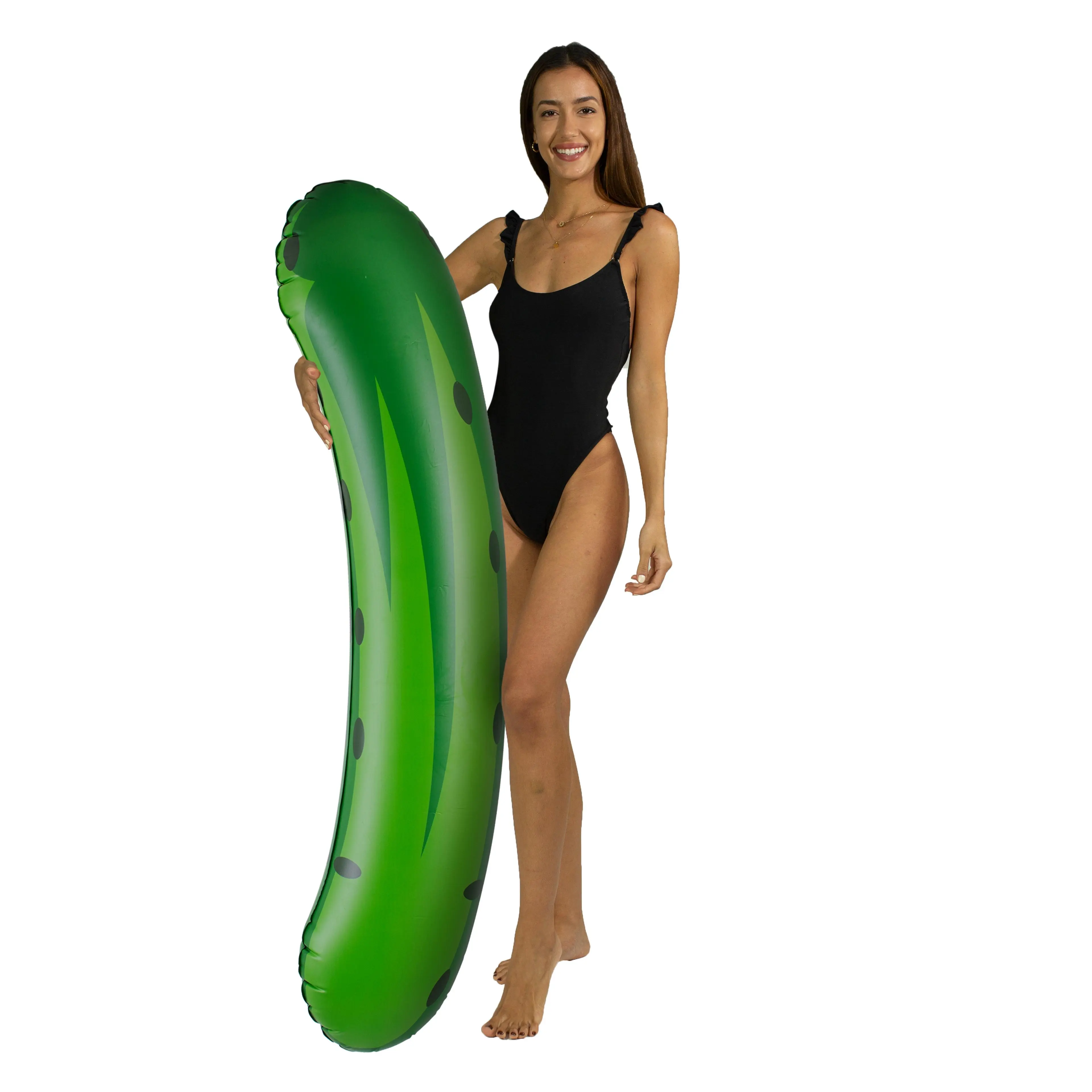 POOLCANDY Giant Pickle Shape Inflatable Pool Float, 5ft Unisex Inflatable Float with Humorous Print, Beach Noodle Look for Water Fun (Ages 12+)