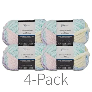 Mainstays Heathered Chenille Yarn 33 yd Multi Pastel 100% Polyester Super Bulky Pack of 4 Multi-Color Ideal for Crafting and Knitting