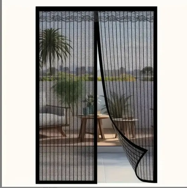 Magnetic Mesh Screen Dual Swing Gate - Fits 36.0x80.0in Door Size, Retractable for Front/Sliding Doors, Pet-Friendly, Hands-Free Closure, Keeps Bugs Out & Lets Breeze In, Stripe Black, Mesh Screen Dual Swing Gates
