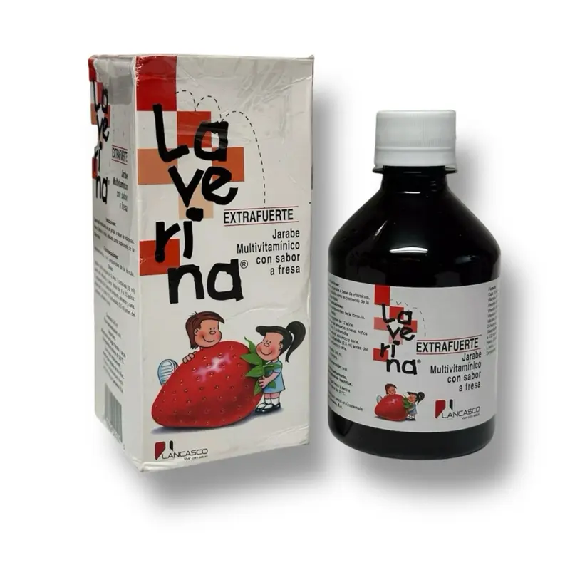 Laverina Extra Fuerte Liquid Dietary Nutrition Syrup - Strawberry Flavor, 240ml, B Vitamins (B1,B2,B6,B12), Iron, Phosphorus, Lysine, Calcium, Energy Boost, Antioxidants, Bone Health Support, Fitness Supplement for All Ages, Adults - 6854