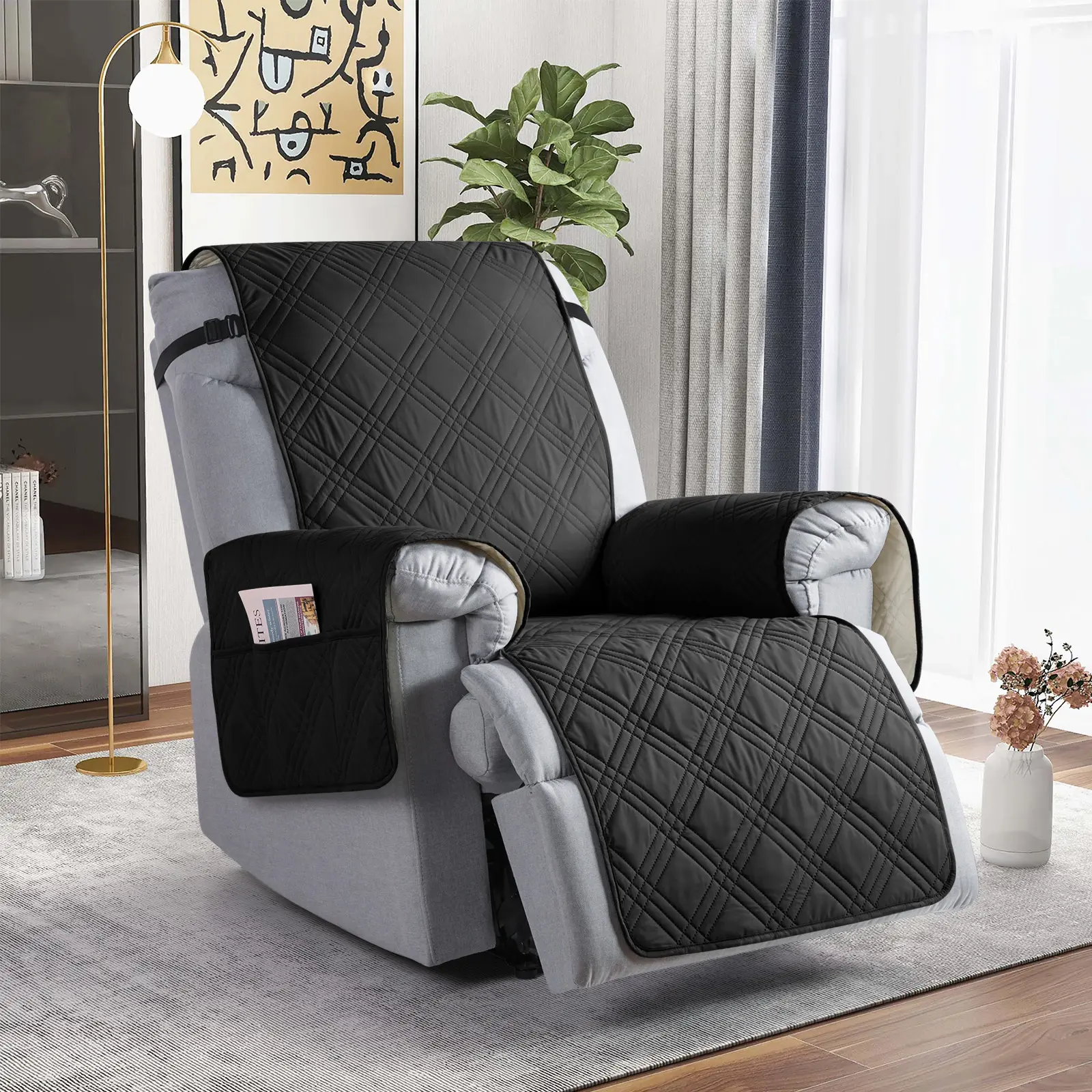 TAOCOCO 100% Waterproof Recliner Cover, 5-Layer Quilted Non-Slip Chair Protector for Pets & Kids, Washable