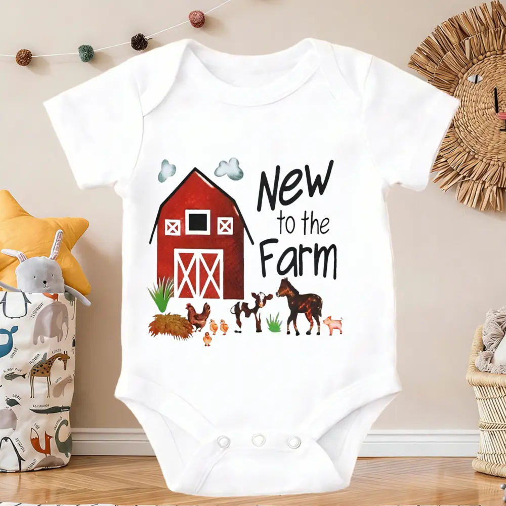 Farm Barn Animals Horse Chicken Baby Onesie Cotton Short Sleeve Bodysuits | Breathable for Diaper Changes & Clothing, -Diagnosis for Caregivers - First Outfit Newborn Gift Newborn Outfit Spring Summer Fall Outfit, Perfect for