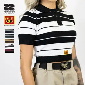 FB COUNTY Women's Charlie Brown Shirts FBCOUNTY Crop Top Polo Shirt Casual Hip Hop Striped Shirts (XS to 2XL)