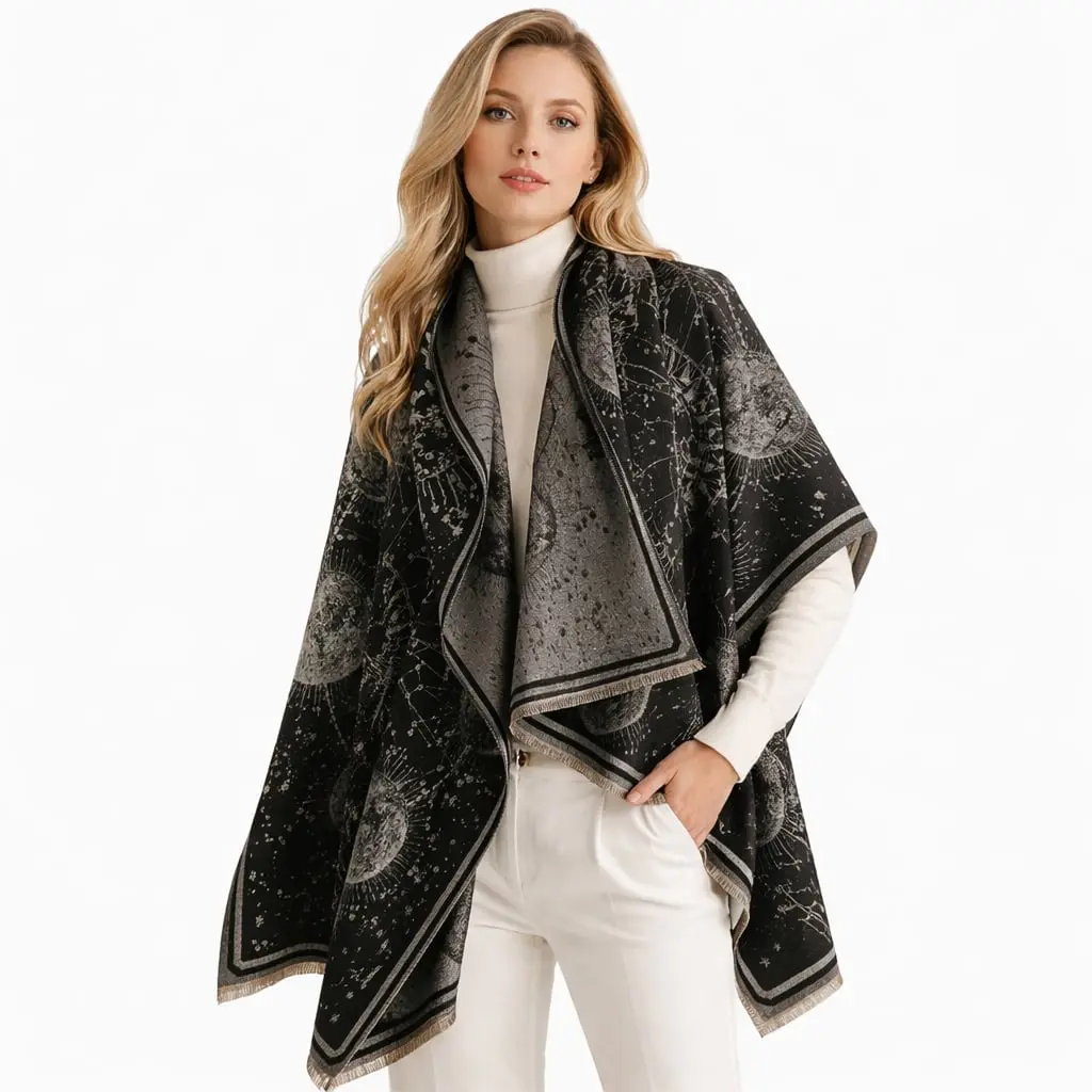 Women's Boho Scarf Style Shawl - Floral & Paisley Embroidered, Tassel Decor, Double-Sided, Soft Warm, Trendy Casual Accessory for Fall, Winter