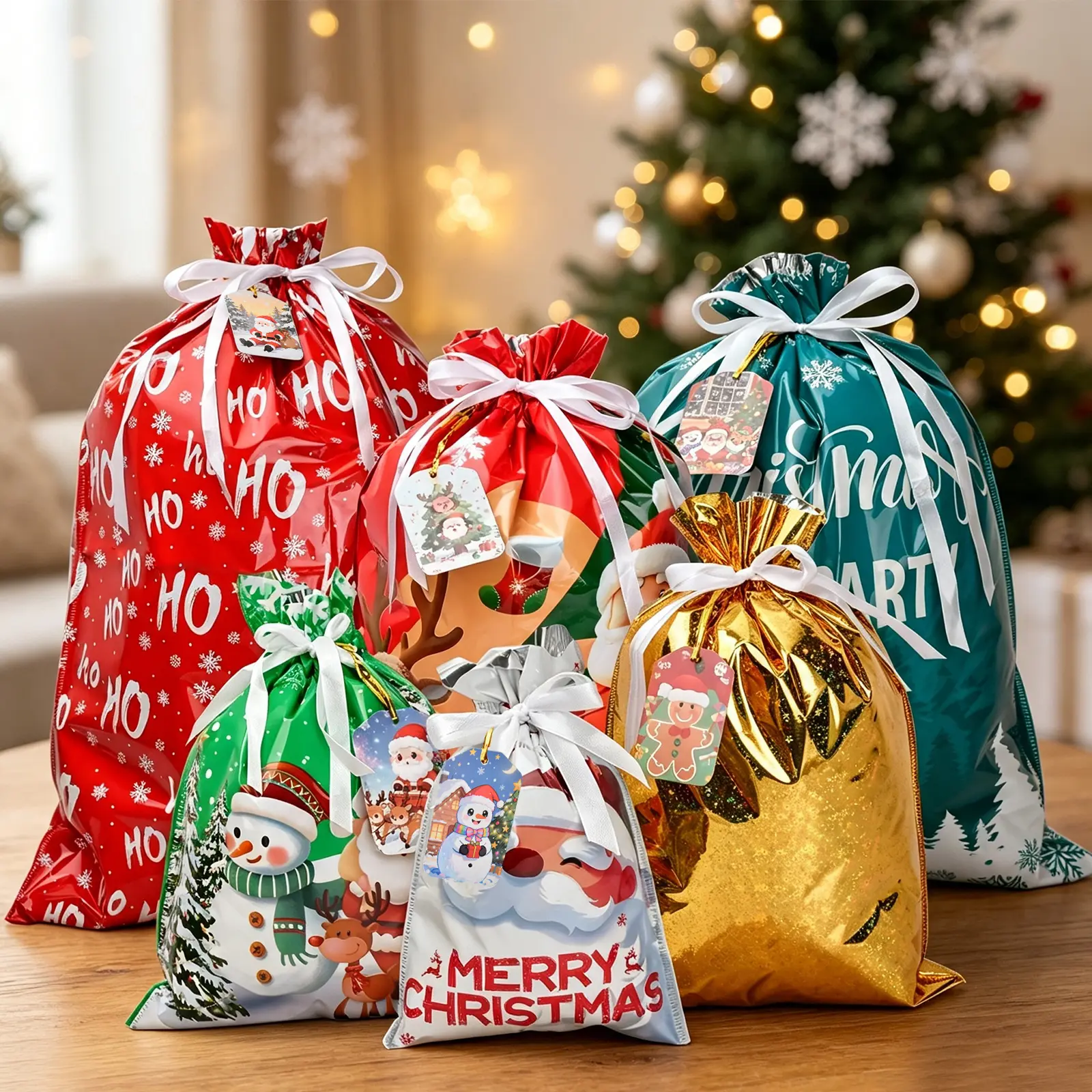 IncoreX 55PCS Christmas Gift Wrapping Set (25 Colorful Bags + 30 Tags) – Random Patterns, Say Goodbye to Single-Style Gift Bags, Perfect for Holiday Gifts
